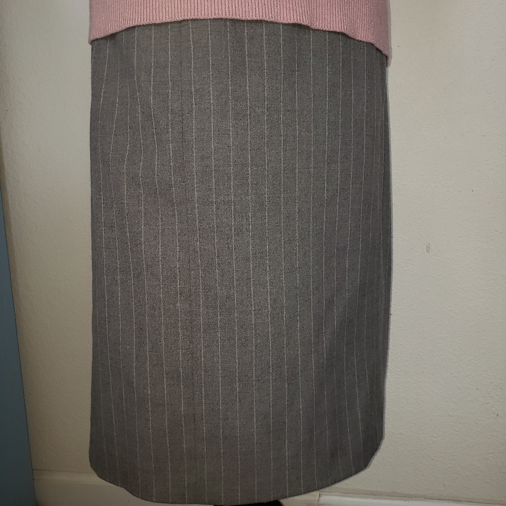 Grey Pinstripe Midi Skirt Knee Length Professional Women's Size 14